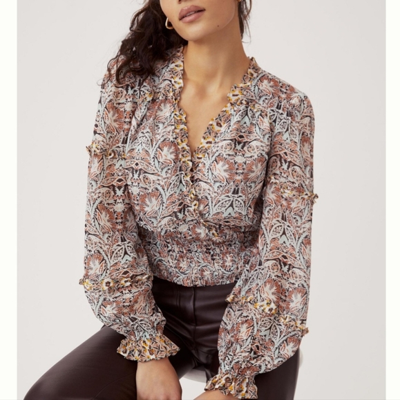 Anthropologie Printed Ruffle Blouse~Medium - Picture 1 of 15